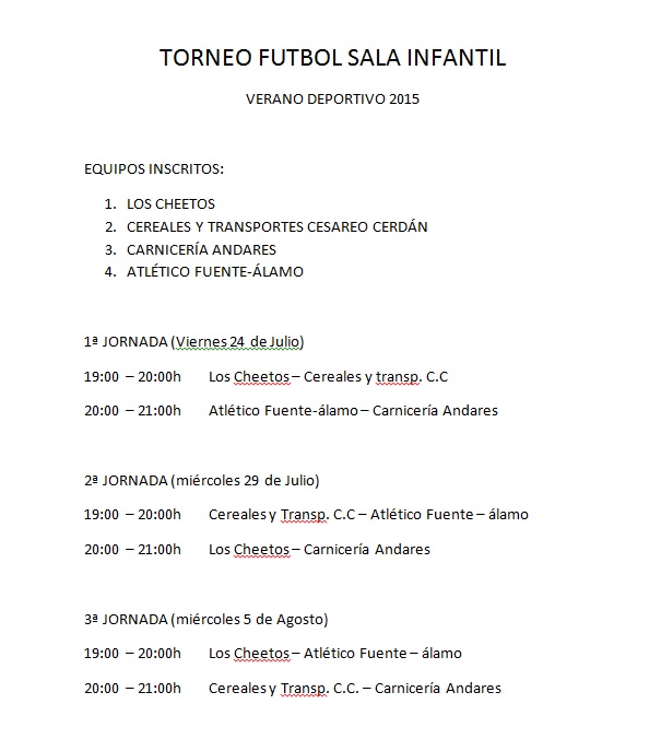 cartel TORNEO FÚTBOL SALA INFANTIL 2015